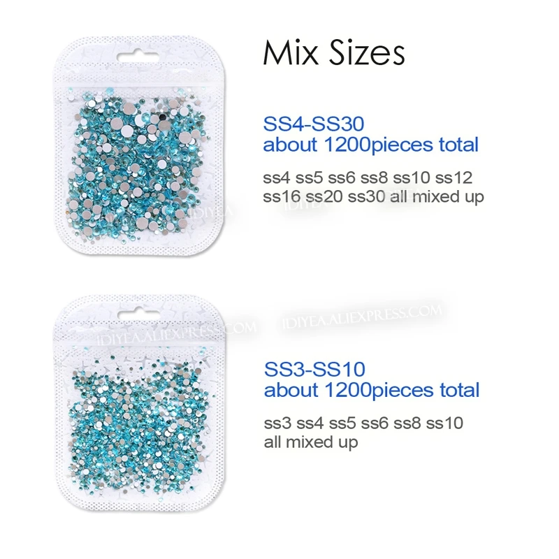 Mix sizes SS3-SS30 over 30 colors nail rhinestones strass non hot fix crystals glass glitters for 3d decor art manicure designs