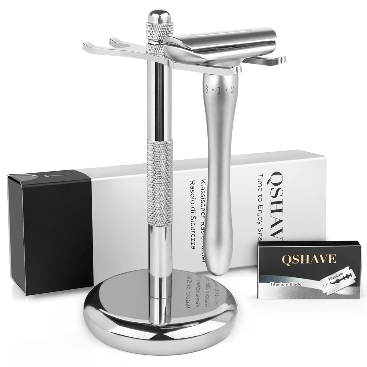 QShave Adjustable Safety Razor with Magnetic Cover 1 Razor 1 Razor Holder & 5 blades