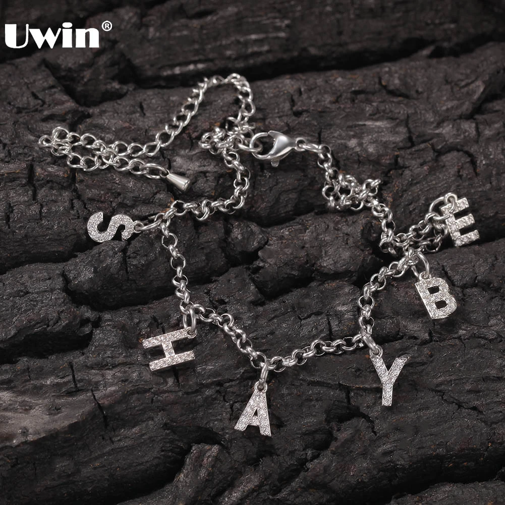 Uwin Hiphop Jewelry Customized Letters Anklets with extension Chains DIY Initial Name for Women Girls Personalized Gift