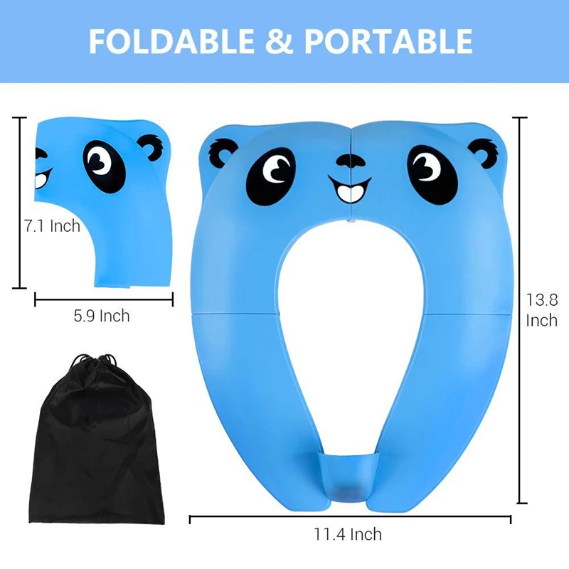 Upgrade Kids Panda Potty Training Seat Portable Travel Toilet Cover Foldable Reusable Pot Ring With Splash Guard Non-Slip Pads