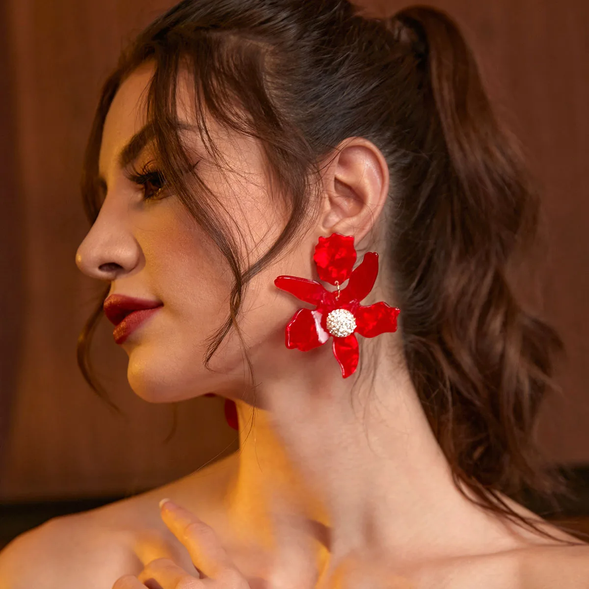 GuanLong Hot Sales Fashion Big Flowers Earrings For Women Bohemian Boho Ethnic Acrylic Cystal Dangle Drop Earrings Ear Jewelry