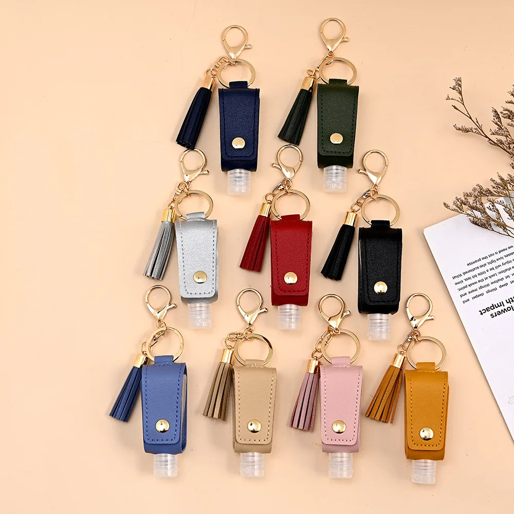 30ml Hand Sanitizer Case Mini Disinfectant Hands Portable Hydroalcoholic Bottle Spray Head Leather Case Health Keychain Holder