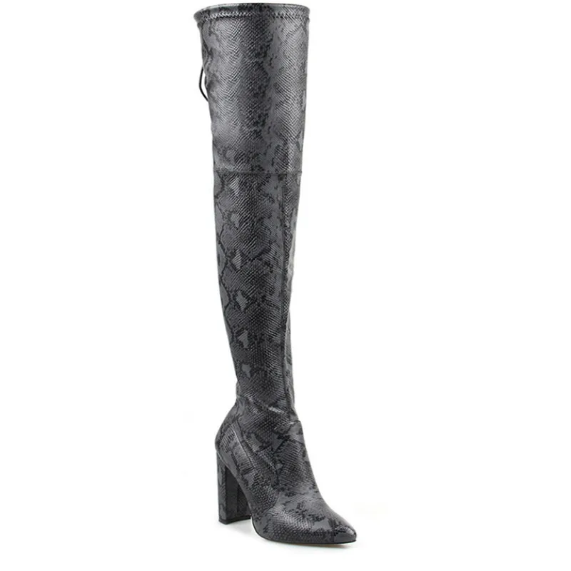 Calzado Mujer Boots Sexy Over the Knee Boots for Women Shoes Snakeskin Pointed Toe Thin High Heels Long Boots Bottine Femme