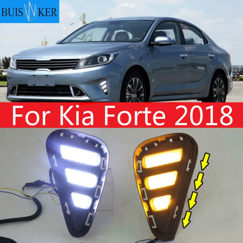 

2PCS For Kia Forte 2018 with Yellow Turn Signal Indicator style relay LED DRL Daytime Running Light Fog Lamp