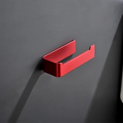 Aluminum Bathroom Accessories Toilet Paper Holder Tissue Rack Wall Mounted Kitchen Roll Holder Free Punch 3M Tape Red Hanger