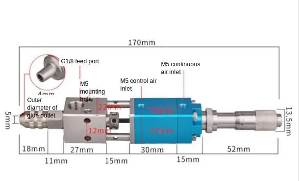 MY2121 valvola di distribuzione della colla pneumatica micrometro UV valvola di erogazione di tipo ditale ditale di precisione UV
