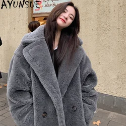 Ayunsue 100% real sheep shearling casaco de pele das mulheres inverno 2021 casaco de lã quente casual longo roupas femininas jaqueta gxy213