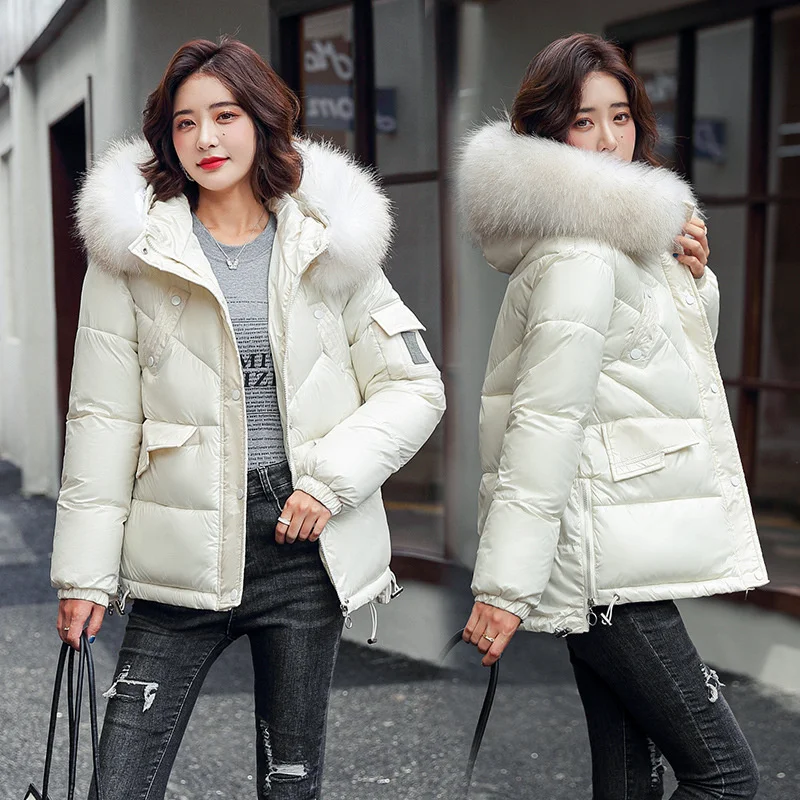 Nice Pop Down Cotton Jacket Female Women Winter Jackets Big Fur Collar Cotton Padded Warm Thick Ladies Coat Parkas Overcoat Tops