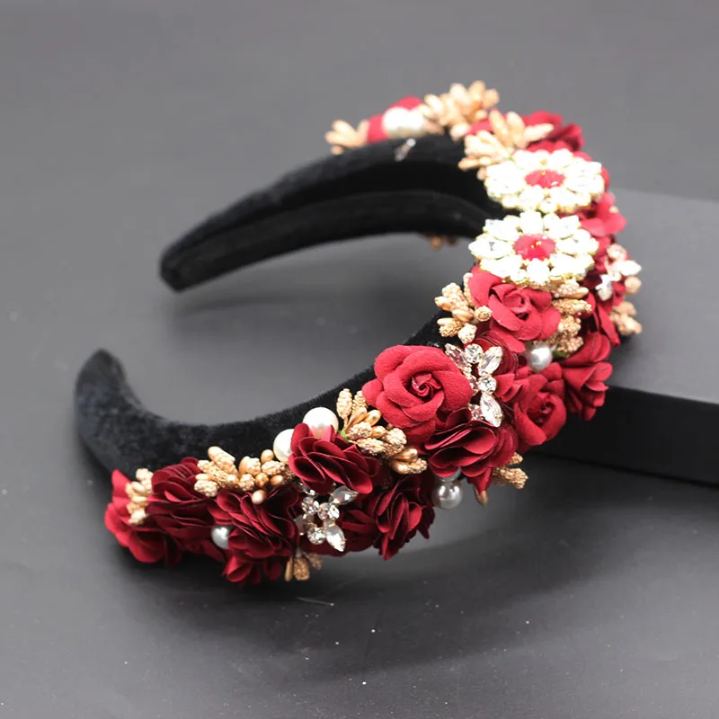 Ladies Fashionable Hair Band Baroque fashion temperament sponge rhinestone fabric flower wild headband 686