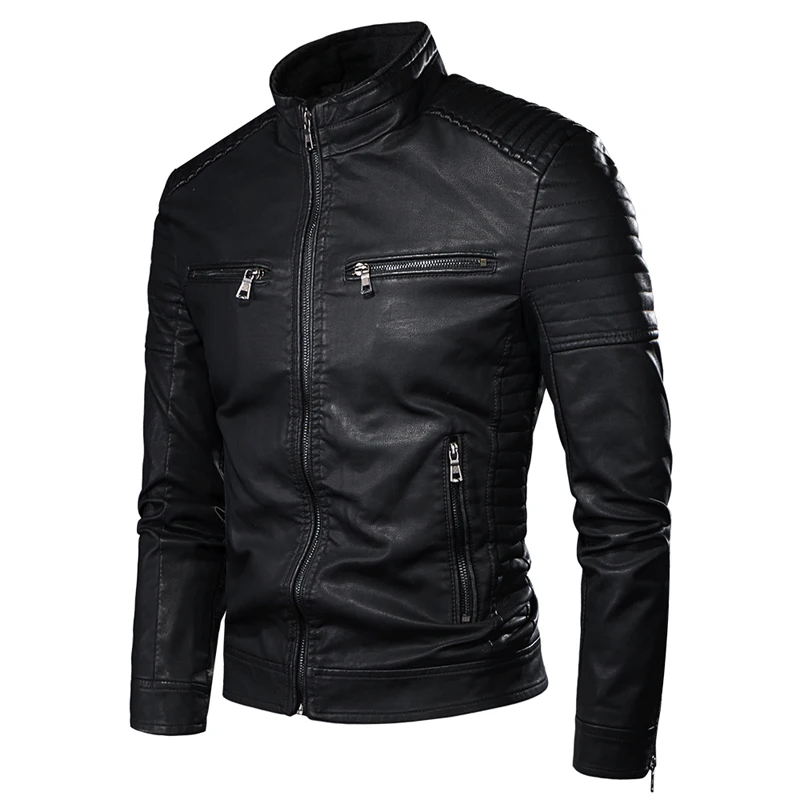 DIMUSI Men's Jacket Fashion Mens Vintage Leather Jackets Casual Men Faux Leather Motorcycle Jackets Biker Zipper Pockets Coats