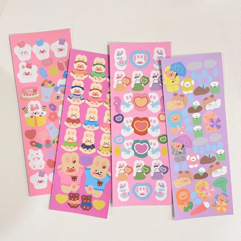 Cute Cartoon Rabbit Bear Colorful Sticker Decoration DIY Scrapbooking Collage Material Album Diary Kawaii Stationery Sticker