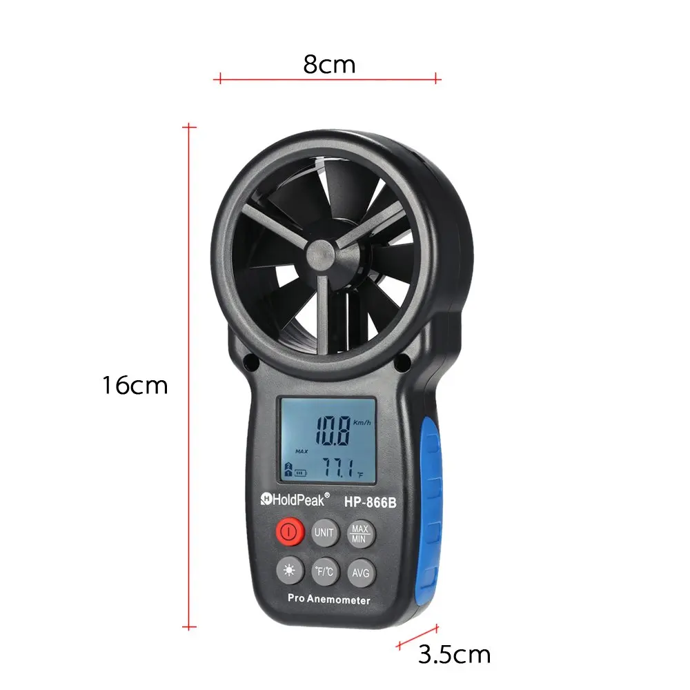 866B Digital Anemometer Handheld Wind Speed Meter for Measuring Wind Speed,Temperature and Wind Chill with Backlight and Max/Min