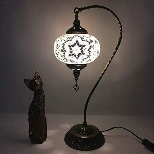 LaModaHome Moroccon Table Lamps Turkish Mosaic Night Lamp Handmade Mediterranean Gooseneck Bedside Light for Living Room Bedroom