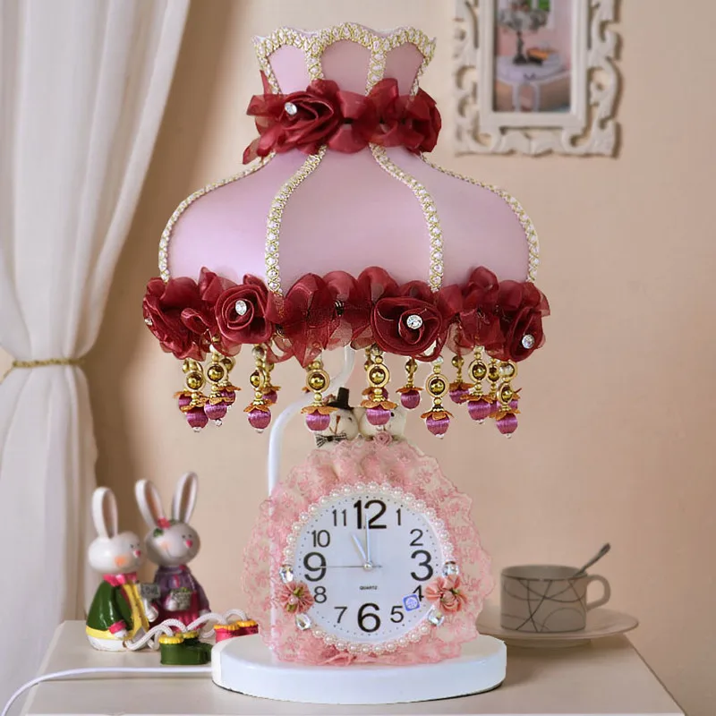 

European palace lace fabric table lamps Romantic pink birthday wedding gift dimmer switch E27 lamps bedside&foyer&bedroom XD008