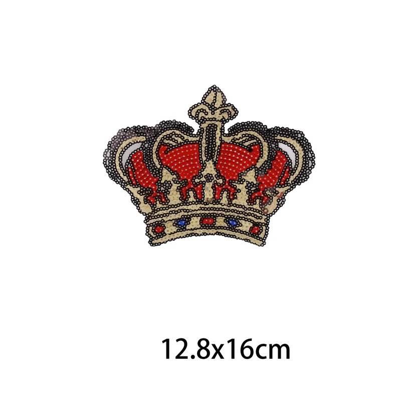 Big Crown Patch Iron Patches For Clothing Sequins Patches Embroidered Badge Cartoon Clothes Wedding Stickers Stripe Jacket Decor