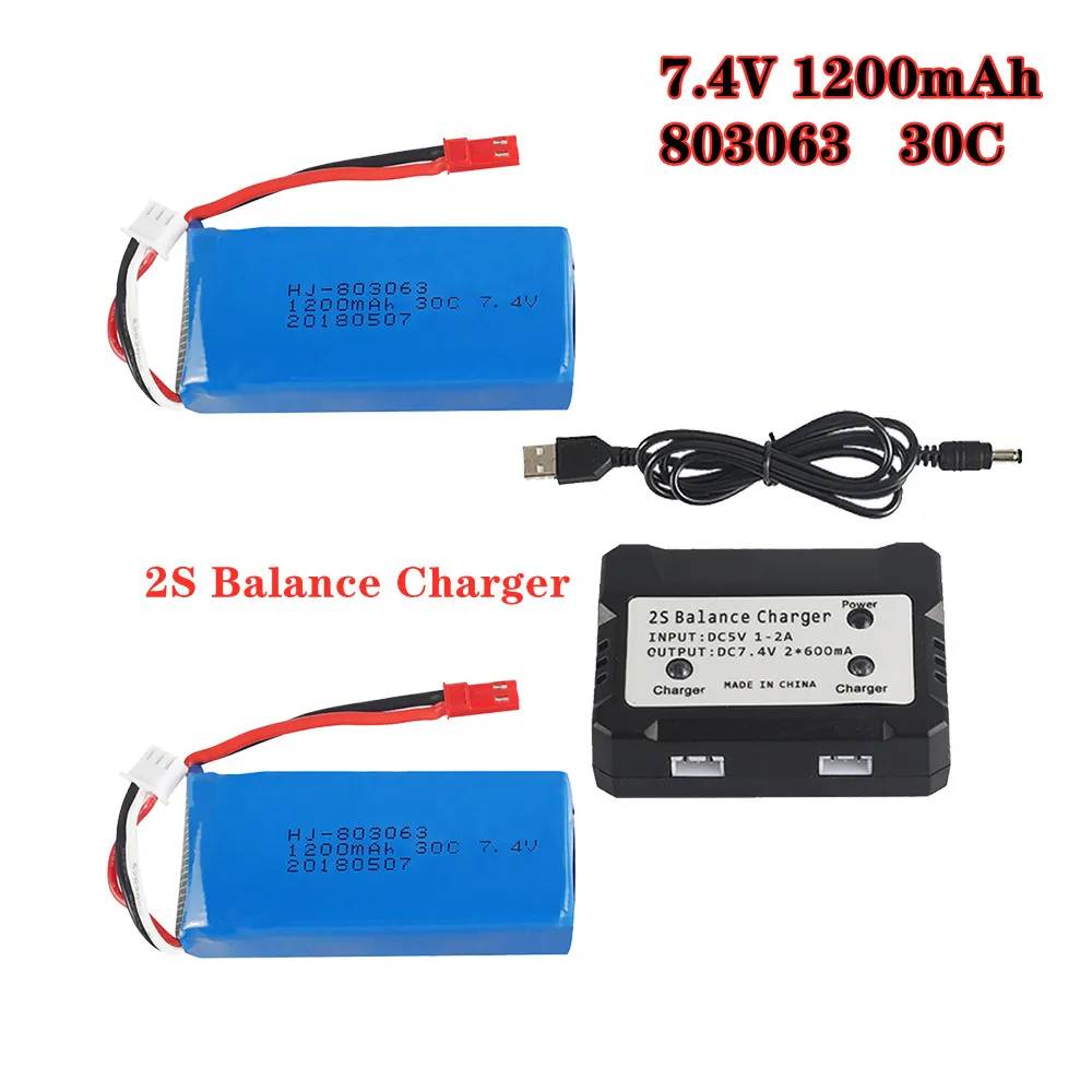 2pcs/lot 7.4V 1200mAh 803063 30C Lipo Battery and Charger Set For Yi Zhang X6 H16 MJX X101 X102 RC Drone Spare Parts Accessories