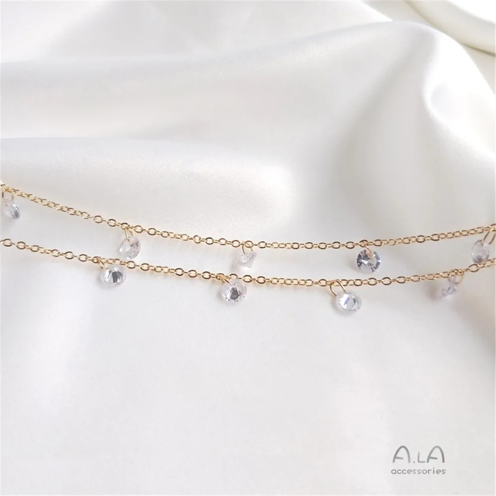 14K Gold Plated Hang zircon chain hanging flash diamond chain DIY handmade bracelet necklace O word loose chain