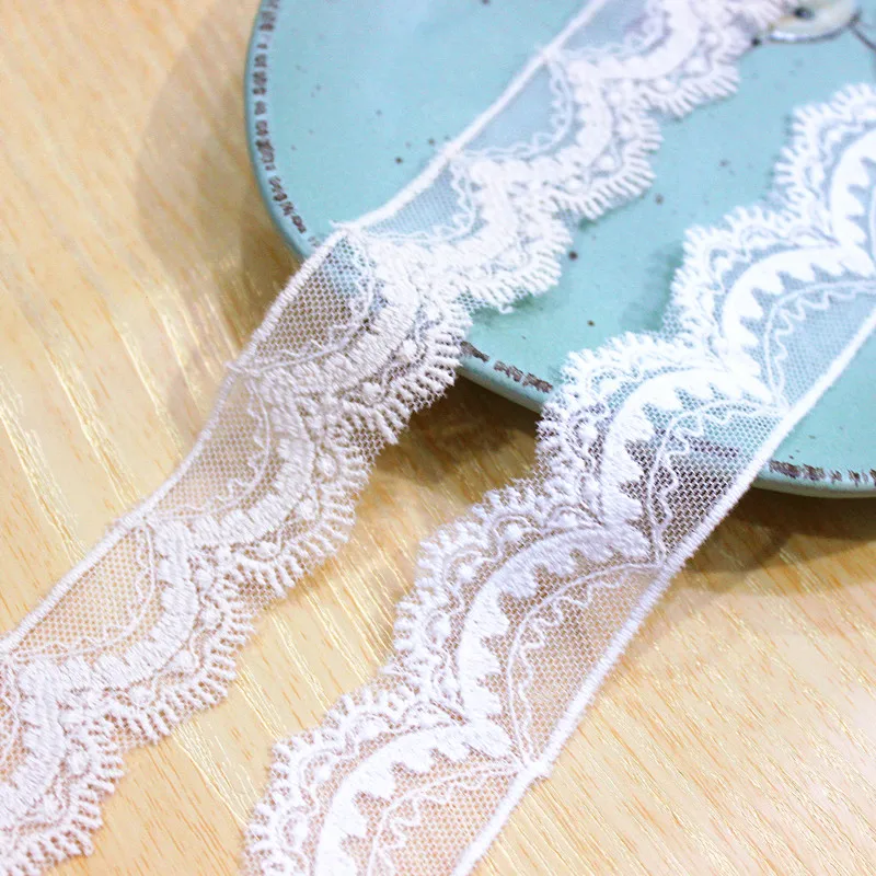 Mesh Lace Trim 10 Yard Ivory Apricot Gauze Tulle Embroidery Ribbon Edge Dress Clothes Sewing Fabric 2.5cm 0.9