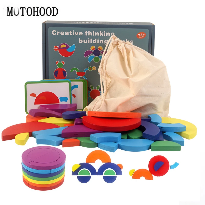 MOTOHOOD Rainbow Stacker Kids Wooden Blocks Toys Creative Car Rainbow Building Blocks Montessori Educational Toy Children