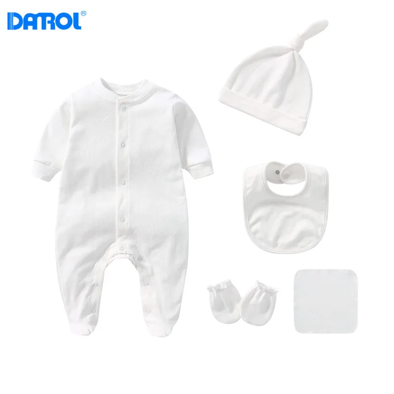 5pcs Set 0-1 Years baby romper newborn Baby Clothes Set Long Sleeve Hat Small Towel Baby Bibs Clothes Newborn Baby bodysuitit