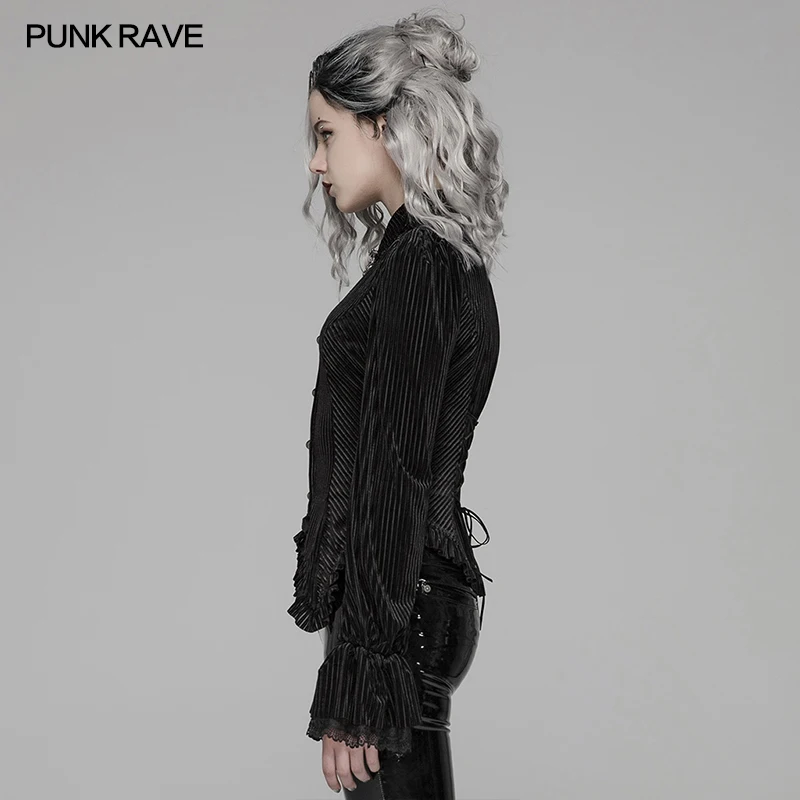 Punk Rave Women Gothic Dark-Grain Velvet Shirt,Black color Top WY1041