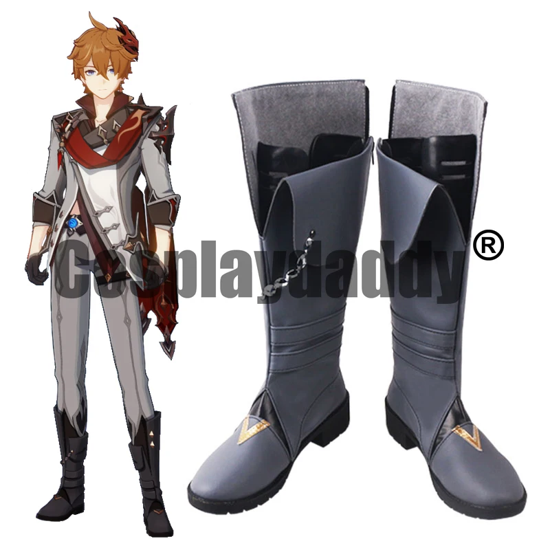 

Genshin Impact Snezhnaya Fatui Eleven Harbingers Childe Tartaglia Cosplay Gray Shoes Boots S008