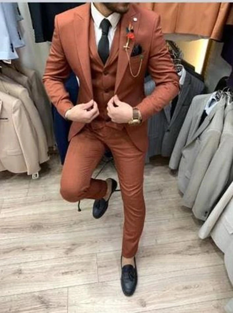 Orange Latest Designs Wedding White Men Suits For Business Street Smart Casual Slim Fit Terno Tailor Made Costume 3 Pieces