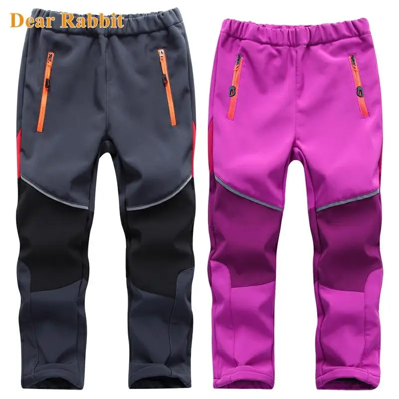 new Brand Waterproof Boys Girls Pants Warm Trousers Sporty Climbing Trousers Children Patchwork Soft Shell Outfits For 105-165cm