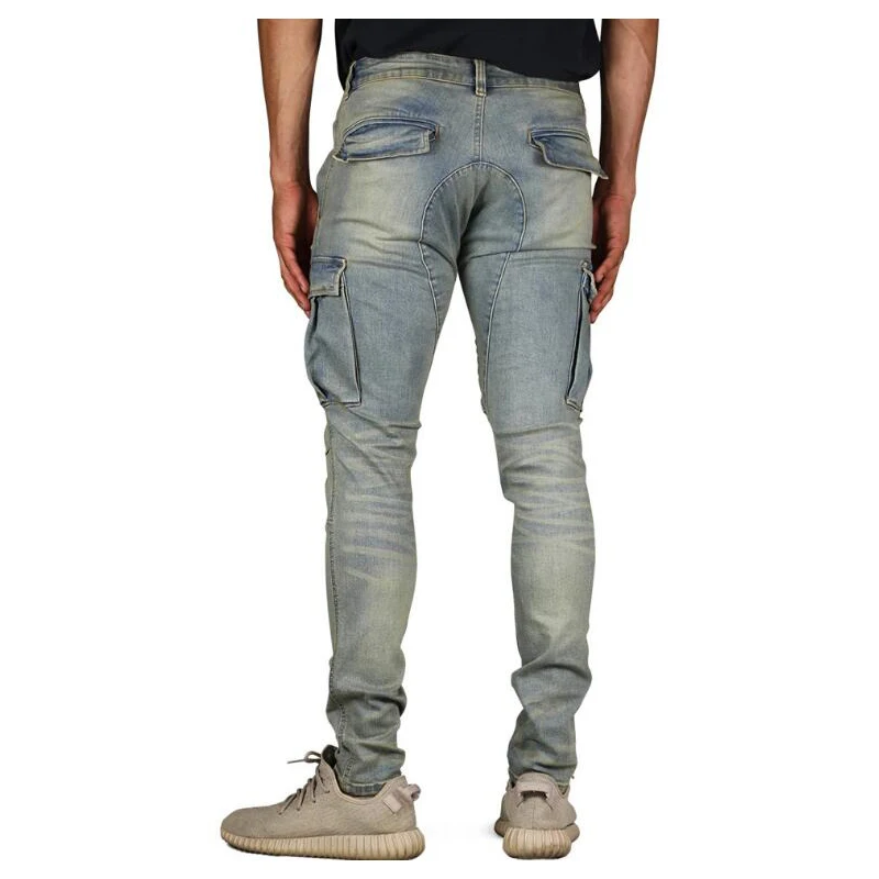 New Men\'s Multi Pocket Stretch Cargo Skinny Jeans