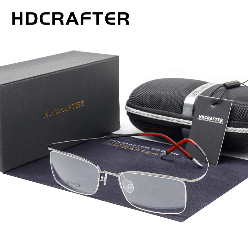 HDCRAFTER Ultralight 3.7g Pure Titanium Eyeglasses Frames Elasticity Optical Prescription Glasses Frame Rimless Spectacles