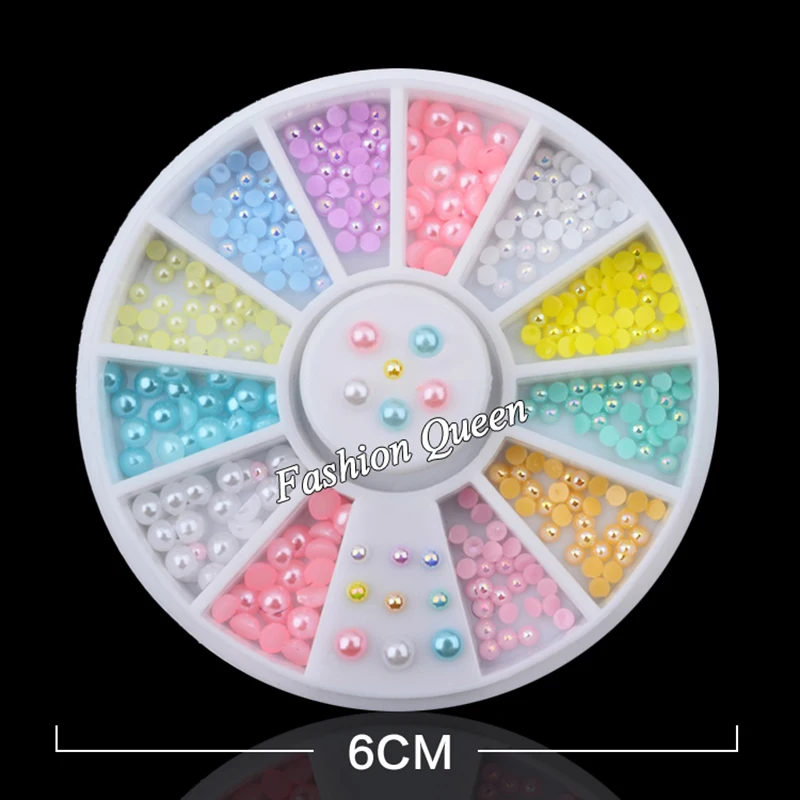 Hot 12colors Mix Sizes Pearl Nail Art Stickers Tips Decoration Wheel Glitter Nail Rhinestone Decoration Tools