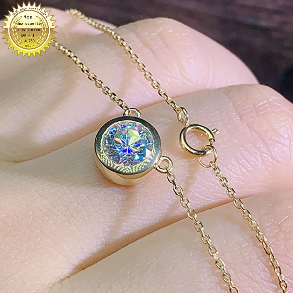 

18K Yellow Gold Women Pendants Necklaces Moissanite Diamond 0.5 1 2 3 4 5 Carat Round Wedding Anniversary Engagement Party Gift