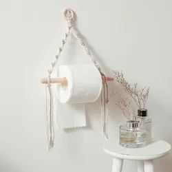 Suporte de papel higiênico tapeçaria macrame vintage toalha pendurado corda suporte de papel higiênico casa decoração do banheiro hotel