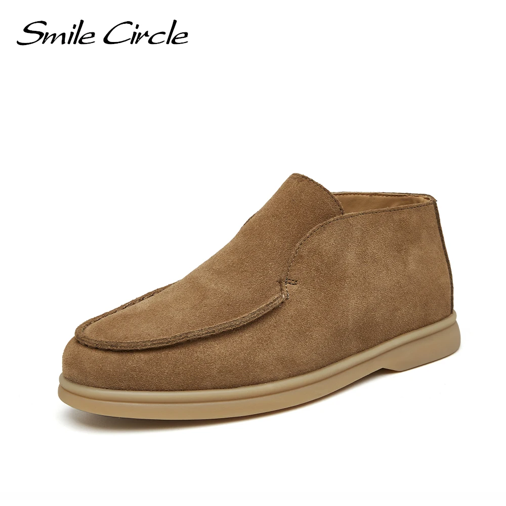 Smile Circle Women Flats Shoes Genuine Suede Leather Casual Shoes Spring 2022 Nude Slip-On Loafers Round Toe Ladies Lazy Shoes