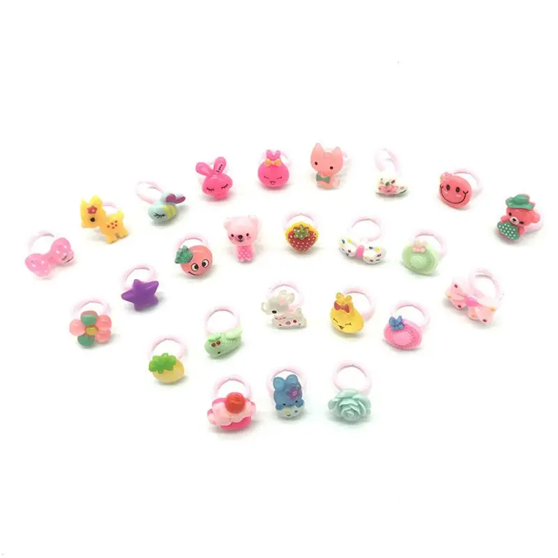 10PCS Children Cartoon Pretend Play Rings Candy Flower Animal Shape Ring Mix Finger Fashion Beauty Jewellery Girl Cosplay Toys