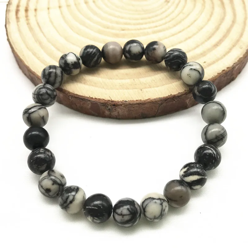 Handmade Stretch Men Bracelet Nature Stone 8-10 MM Black Weaven Round Ball Bead Really Color Not Dyed Yoga Jewelry For Good Luck