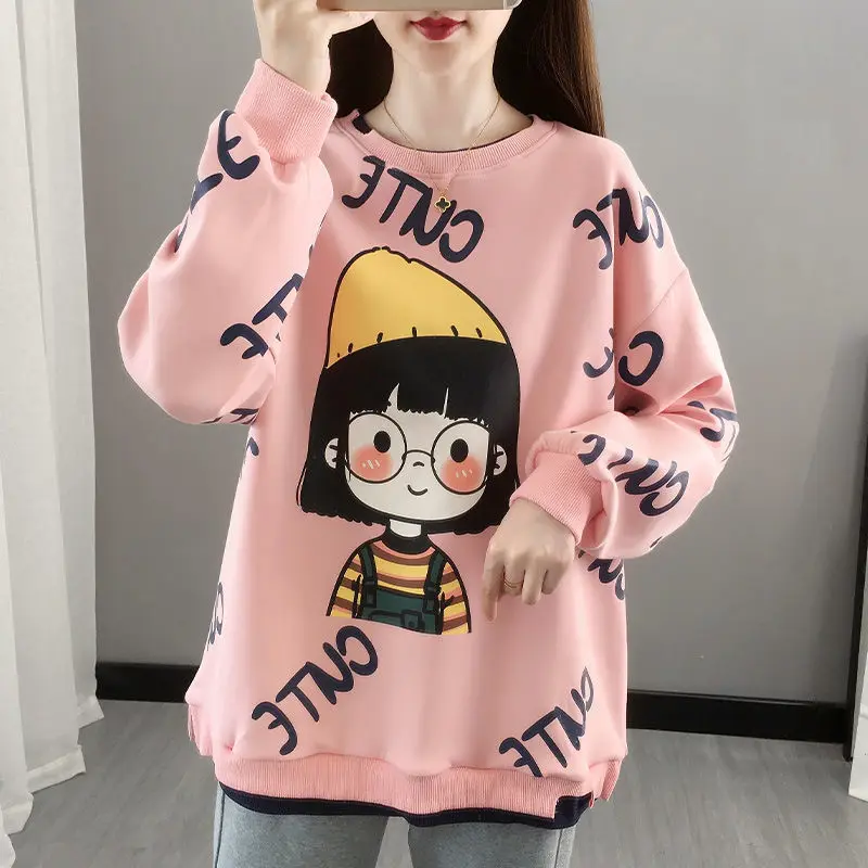 Baumwolle Herbst Winter Mädchen Mantel sowie Samt lässig süße Frauen Kleidung Sweatshirt Druck Harajuku mit Brille niedlichen Mädchen Pullover