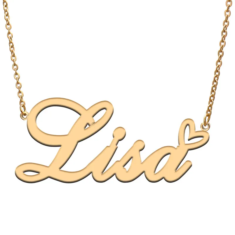 

Lisa Love Heart Name Necklace Personalized Gold Plated Stainless Steel Collar for Women Girls Friends Birthday Wedding Gift