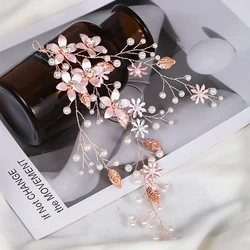 Fashion Flower Headbands Silver Color Rose Gold Pearls Crystal Women Bridal Wedding Hair Accessories Girl Headband Tiara Jewelry