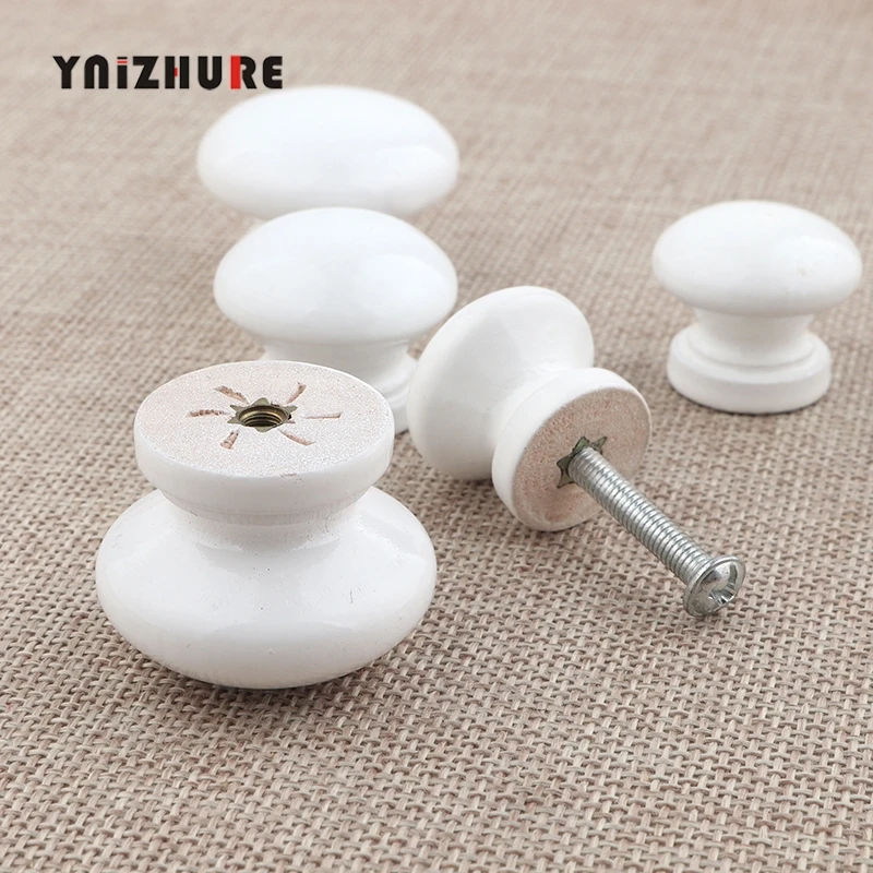 Logism environmentally friendly white lacquer wood knob Furniture Handles Wood Cabinet Knobs and Handles Kitchen Drawer