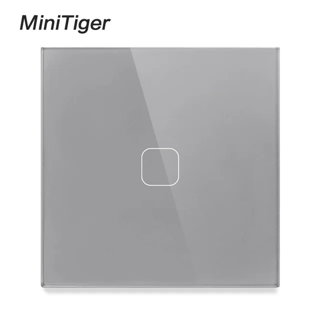 MiniTiger EU/UK Standard,1 Gang 1 Way Wall Touch Switch, White Crystal Glass Switch Panel,  220-250V, Only Touch Function