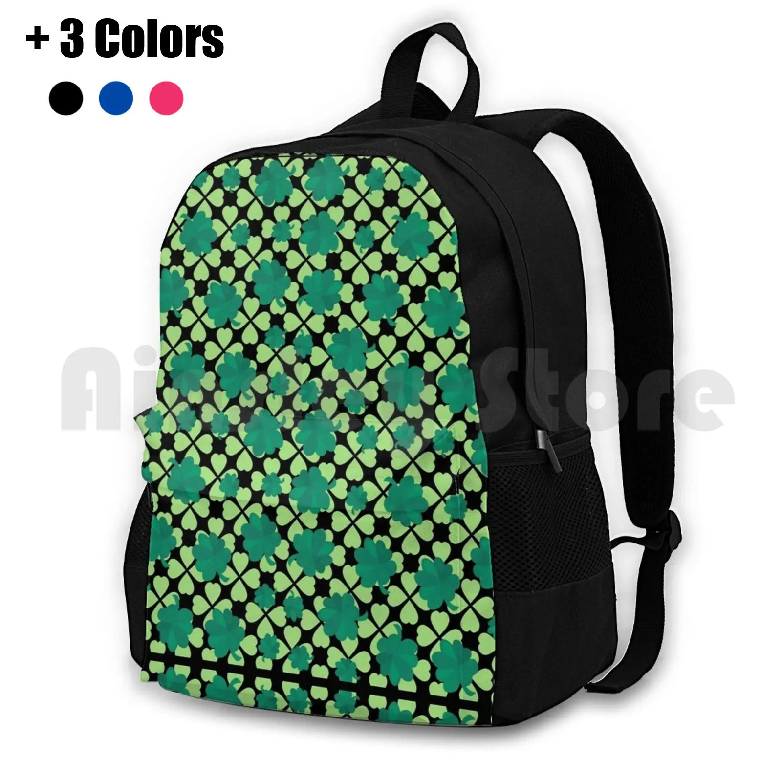 Lucky Clover Pattern Backpack para esportes ao ar livre, caminhadas, equitação, escalada, amor, feliz dia, 4 folhas