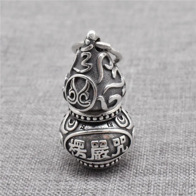 

990 Sterling Silver Gourd Prayer Box Gau Locket Pendant for for Buddhism Necklace