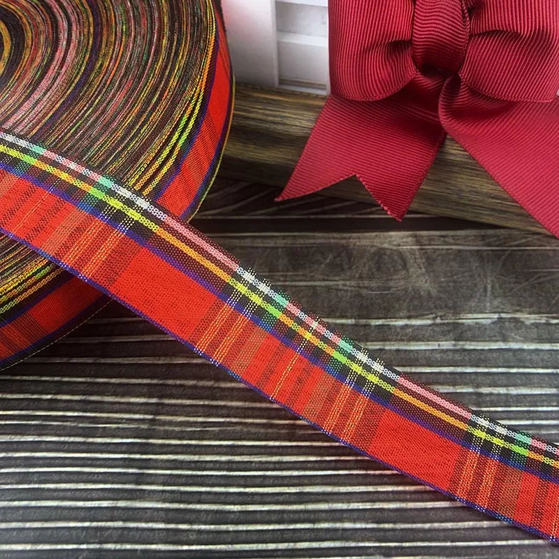 5 Yards 25mm nastri scozzesi rossi nastro natalizio per la decorazione della festa nuziale confezione regalo fiocchi per capelli fai da te nastro