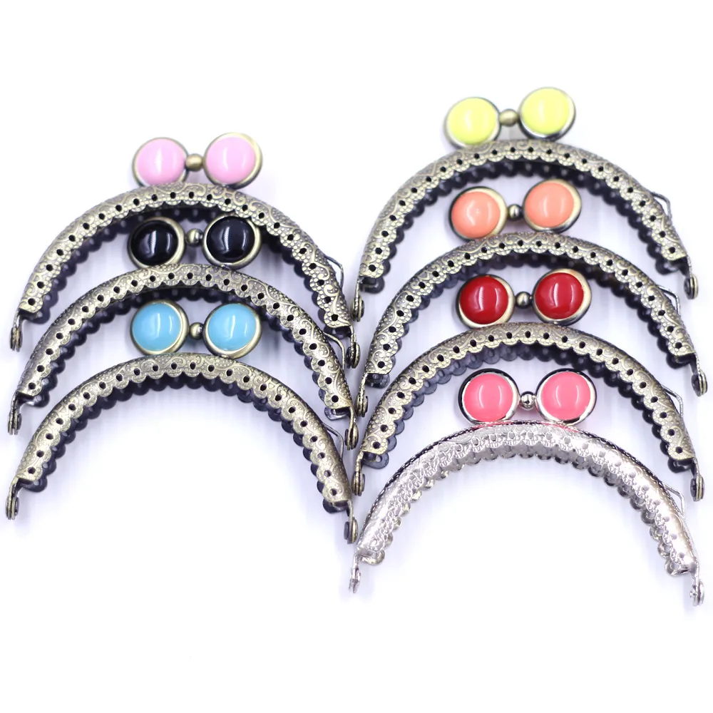 

1Pc Kiss Clasp Lock Frame Buckle Round Colorful Resin Lotus Lace Metal Coin Purse Bag DIY Craft Wallet Accessories 8.5cm