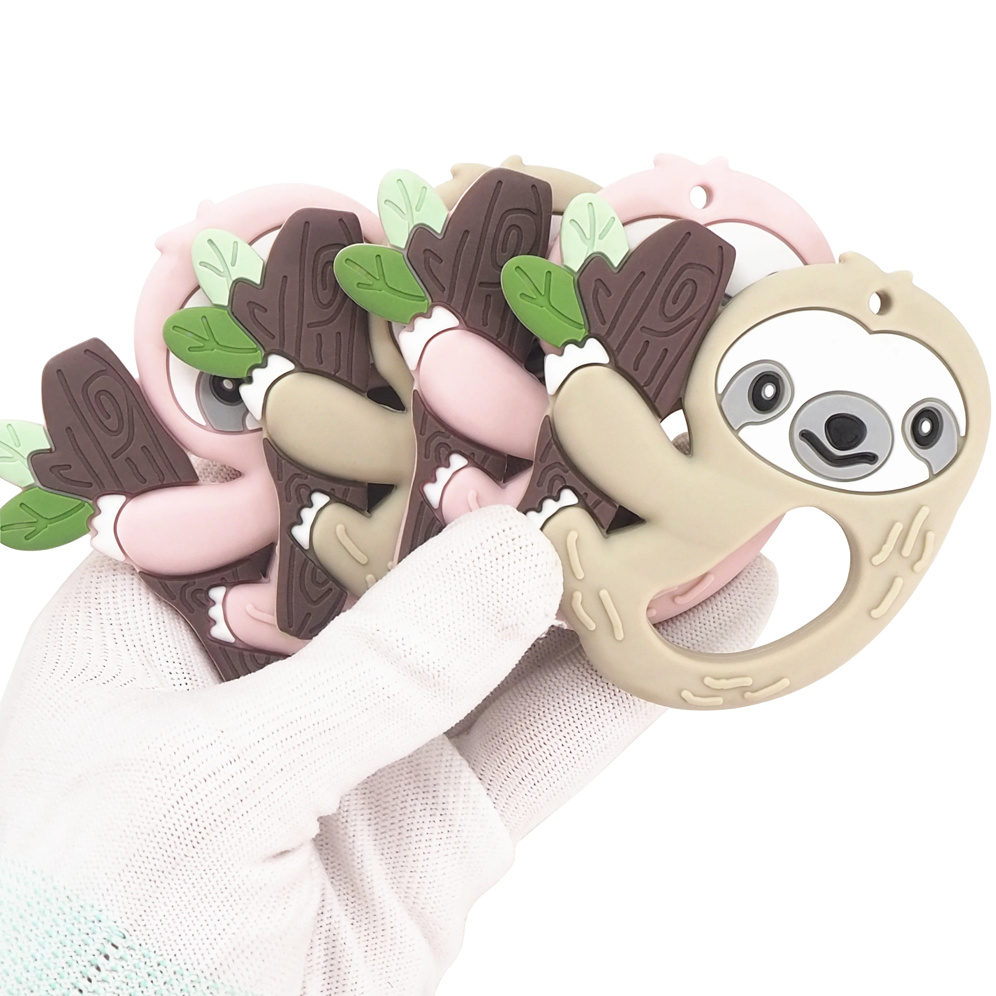 Chenkai 5PCS Silicone Sloth Teether Cartoon Cute Baby Teething DIY Mom Nursing Chewing Chain Pendant Necklace Toy Food Grade