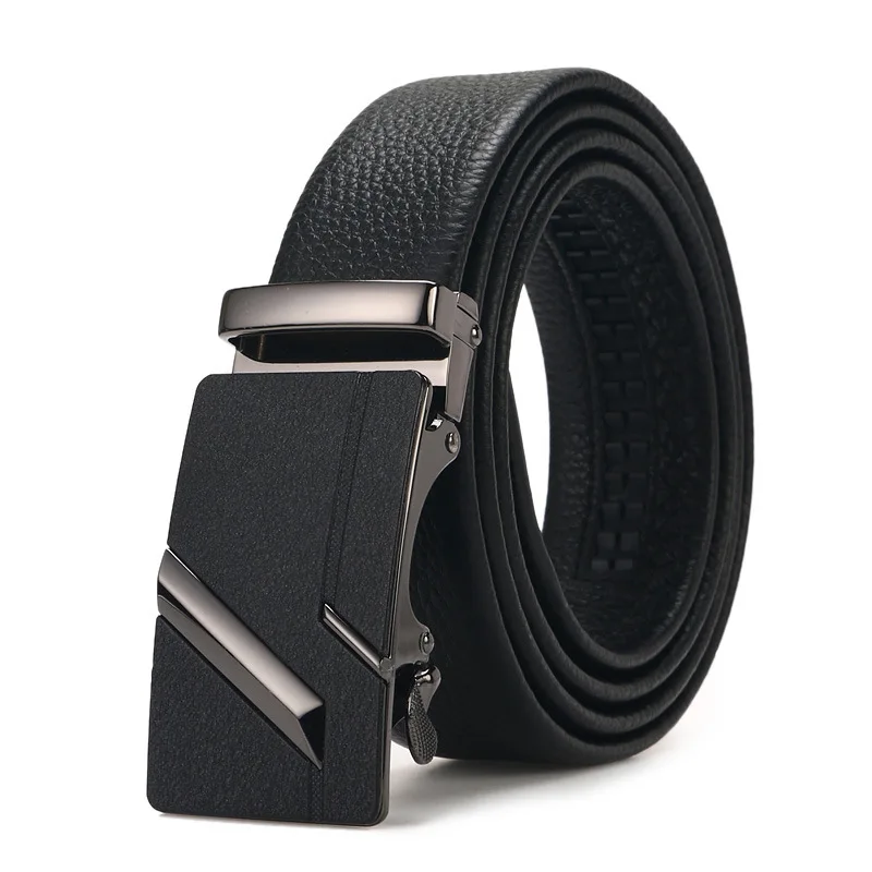 Peikong New Arrival cow genuine leather men's thin belt cowhide strap for male automatic buckle belts for men alloy buckle belts