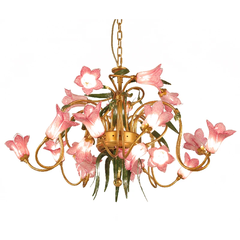 American princess bedroom lily flower chandelier wedding lamp living room lamp hotel villa garden glazed flower lamp