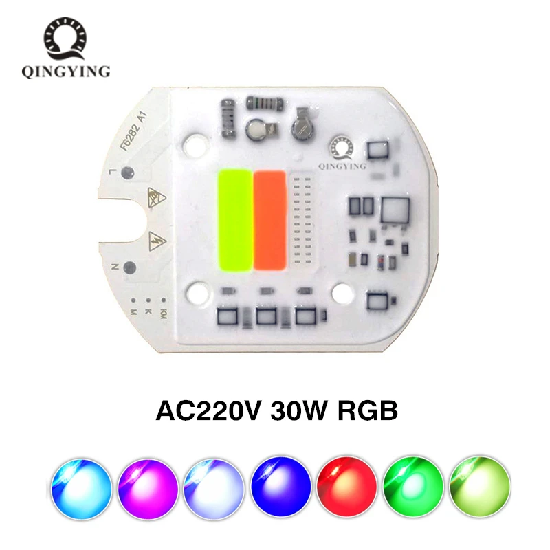 

2pcs 220V 30W RGB LED COB Chip AC220V 30 watt Colorful Light Source With Smart IC Chip For DIY Floodlight Spotlight