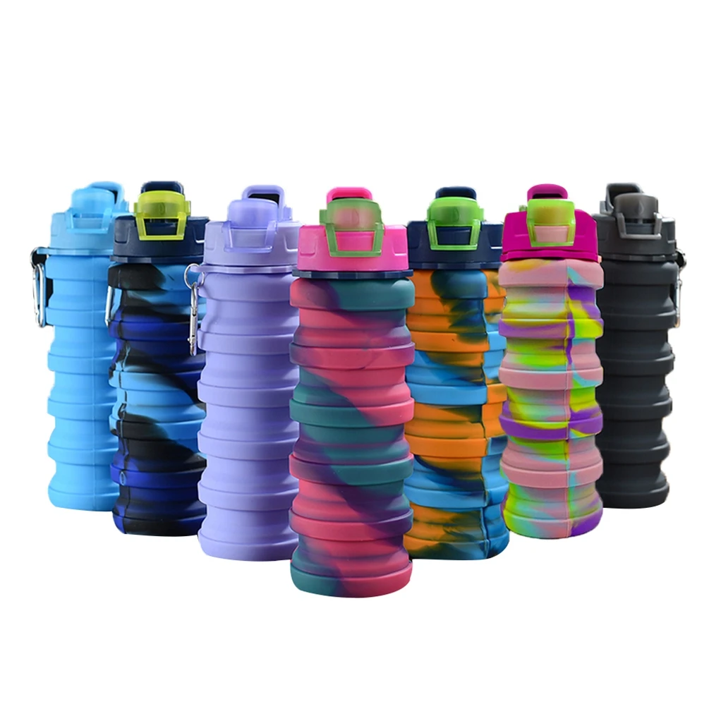 Hot Sale Silicone Water Bottle Portable Foldable Cup Bottle Fruit Juice Leak-proof Outdoor Sport Travel Camping Bottle with Lid